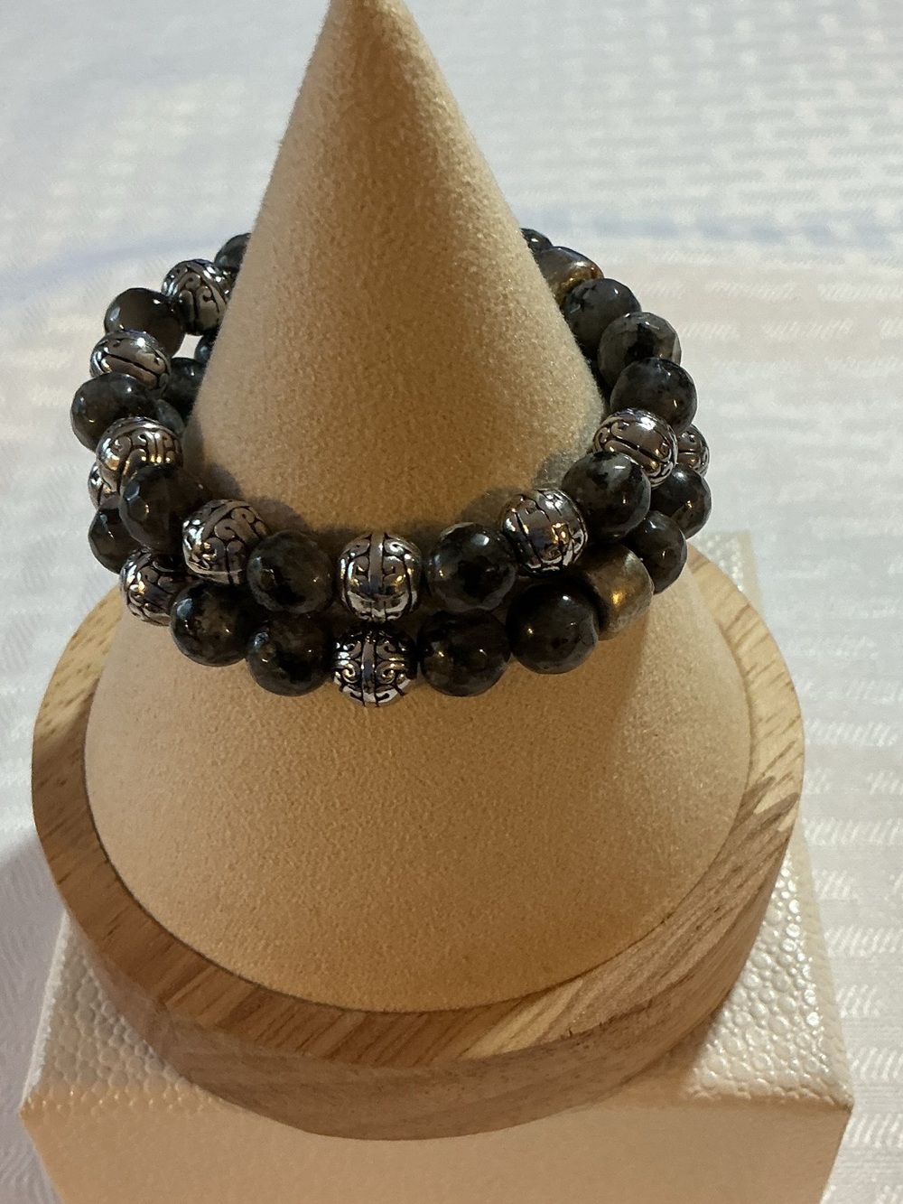 Tourmaline Quartz Beaded Silver Tone Stretch Bracelet